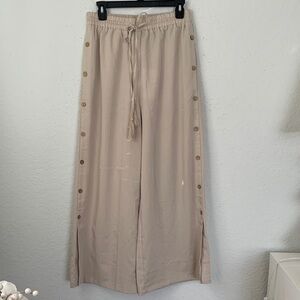 NWT Grace Karin Chic Beige Wide-Leg Buttons Accent Women Pants Size M